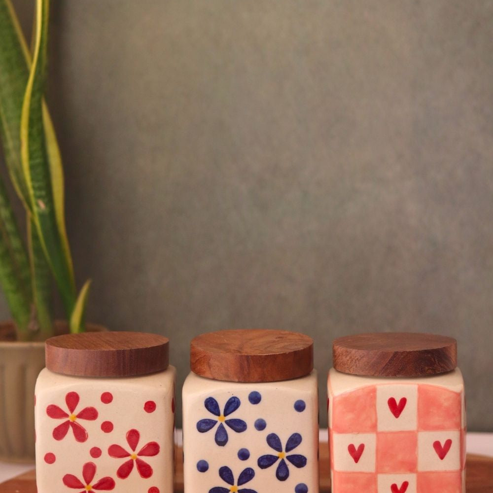 handmade heart & floral jar set