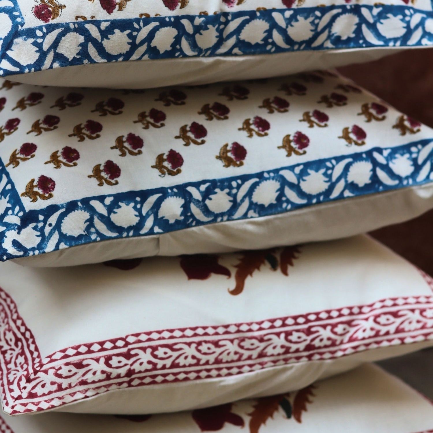 Handmade Maroon Floral & Floral Foliage cushion cover combo