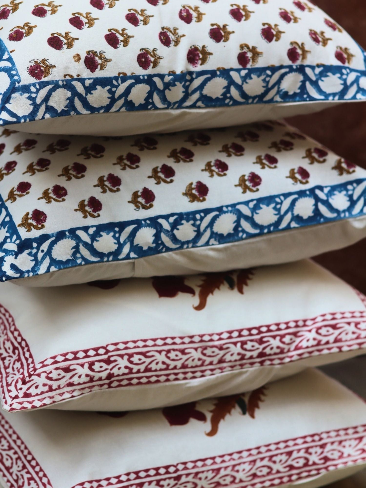 Handmade Maroon Floral & Floral Foliage cushion cover combo