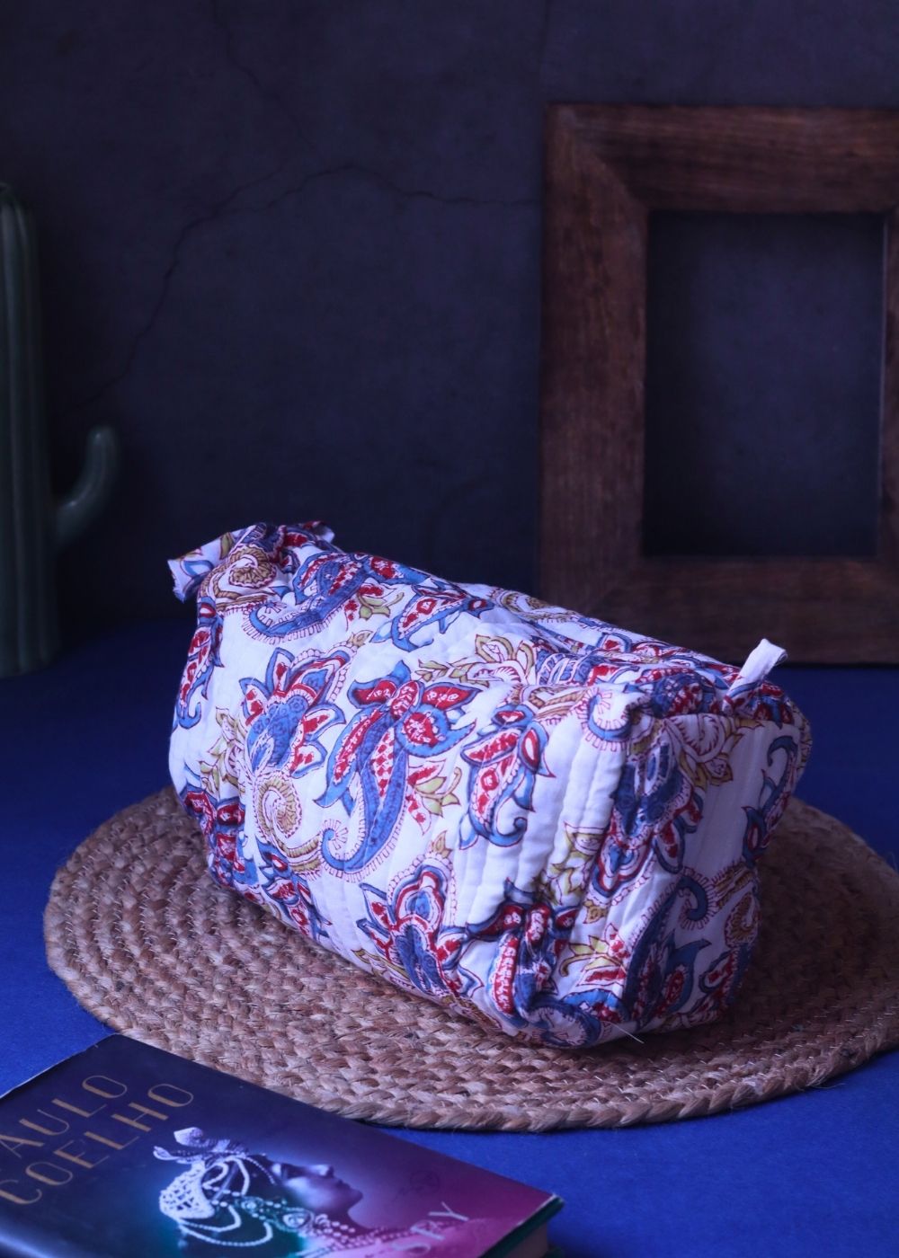 White Paisley Toiletry Bag - Large handmade in india