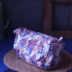 White Paisley Toiletry Bag - Large handmade in india