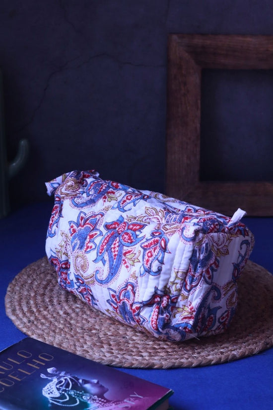 White Paisley Toiletry Bag - Large handmade in india