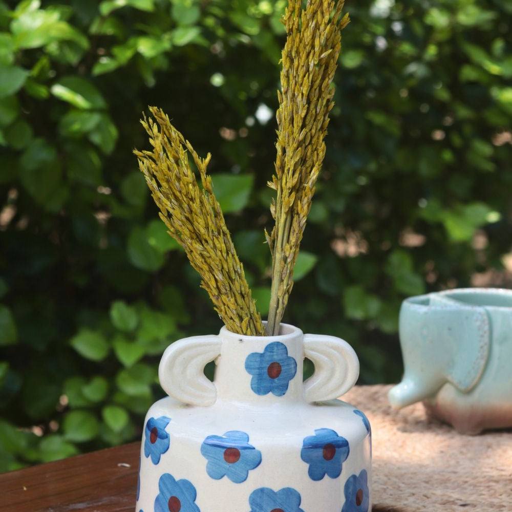 Blue Floral Print Ceramic Vase made by ceramic