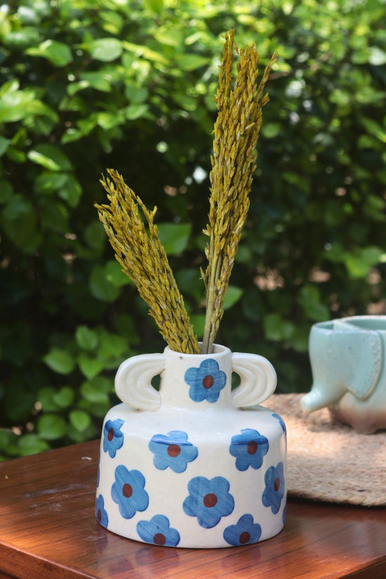 Blue Floral Print Ceramic Vase made by ceramic