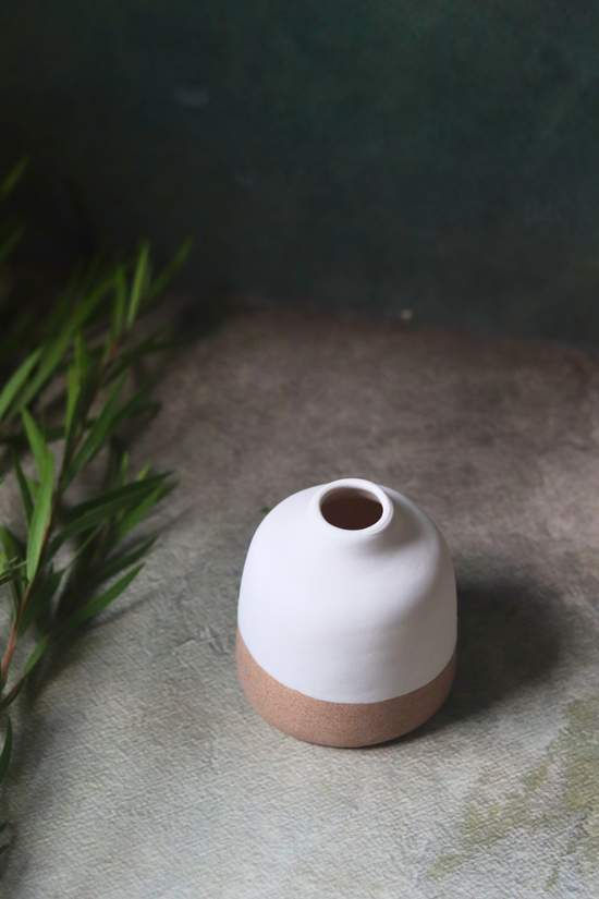 White & Sanded handmade bud vase - short
