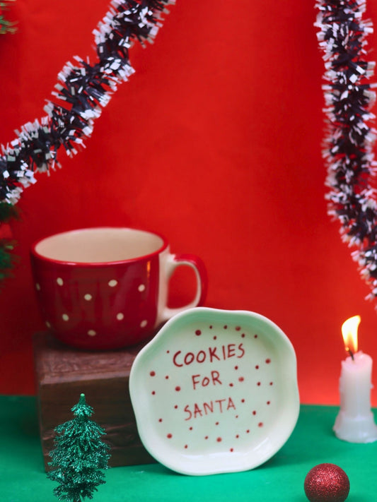 Set of 2 - Santa in a mug & Cookies for Santa Dessert plate made by ceramic
