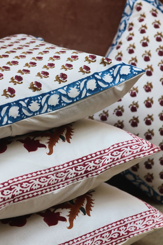 Maroon Floral & Floral Foliage cushion cover combo made by cotton