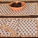 Orange & maroon floral printed table mat & napkin 
