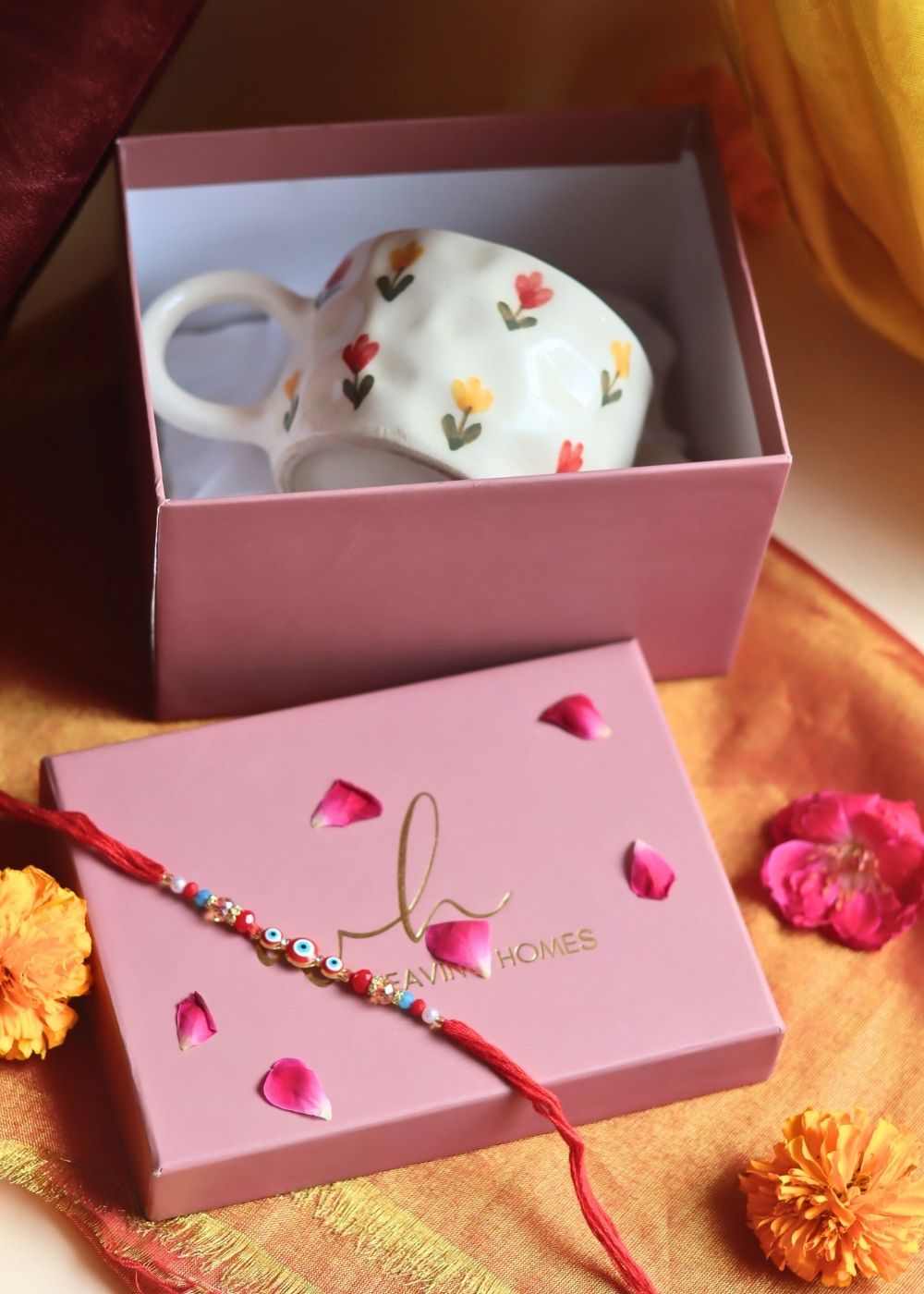 Tulip Mug Rakhi Gift Box handmade in India