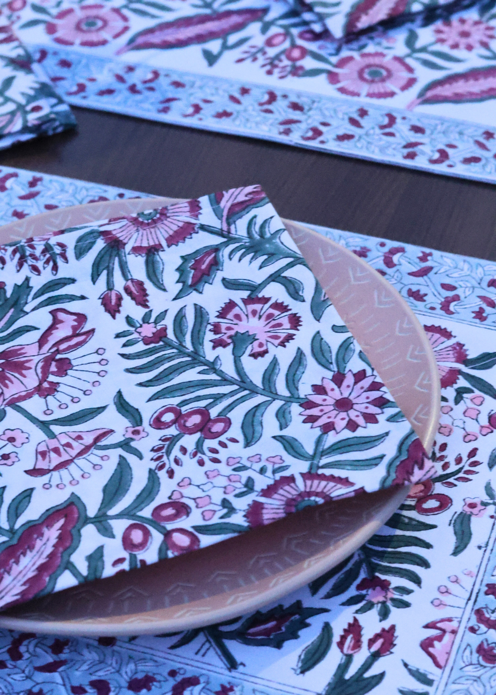 floral patterned block printed table napkin