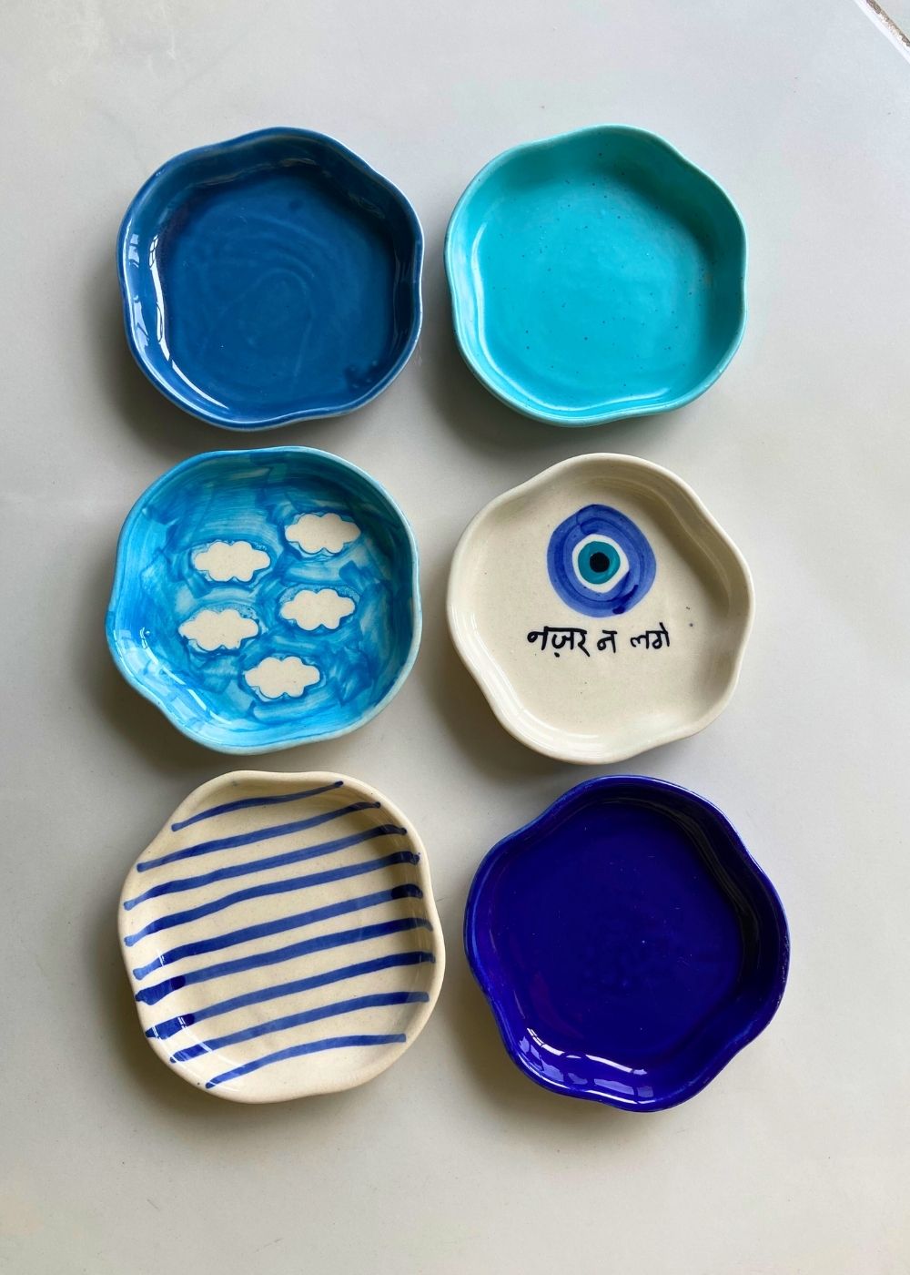 Set of 6 White & Blue Dessert Plates (for the price of 5) Handmade in india