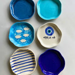 Set of 6 White & Blue Dessert Plates (for the price of 5) Handmade in india