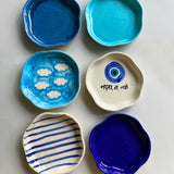 Set of 6 White & Blue Dessert Plates (for the price of 5) Handmade in india