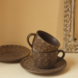Brown cup and saucer handmade ceramics