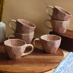 Handmade Deep Red Polka Mugs  - Set of 6