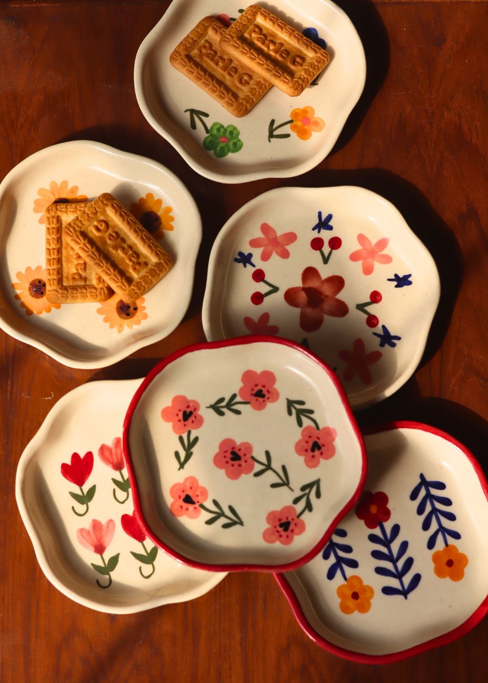 Set of 6 Flora Fiesta Handmade Dessert Plates (for the price of 5) handmade in india