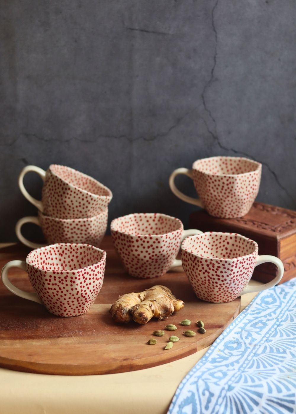 Deep Red Polka Mugs  - Set of 6 made by ceramic