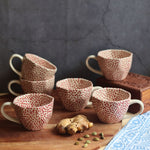 Deep Red Polka Mugs  - Set of 6 made by ceramic