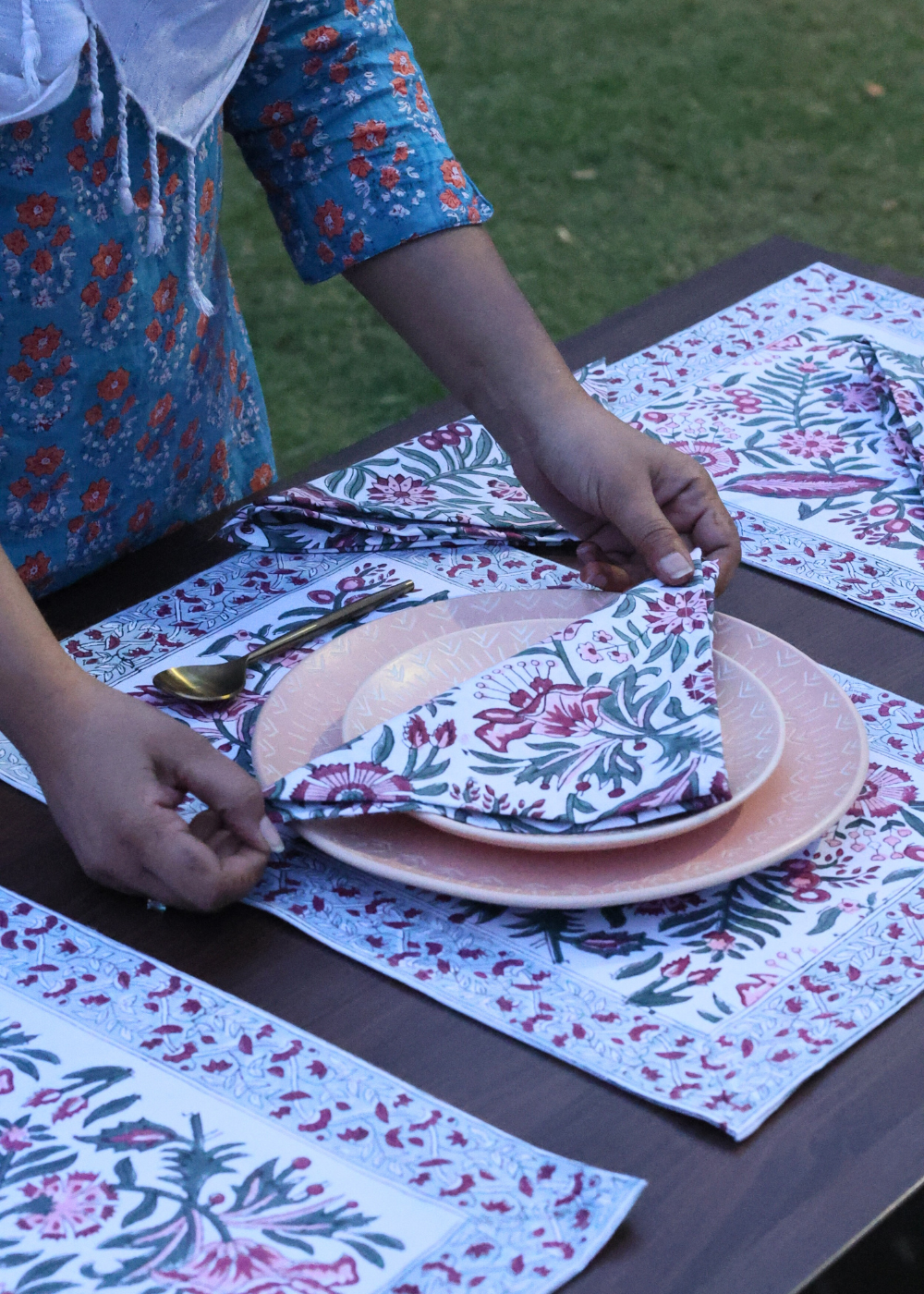 hand crafted block printed table mat & napkin