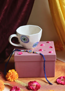 Handmade Evil Eye Mug in a Gift box with Rakhi