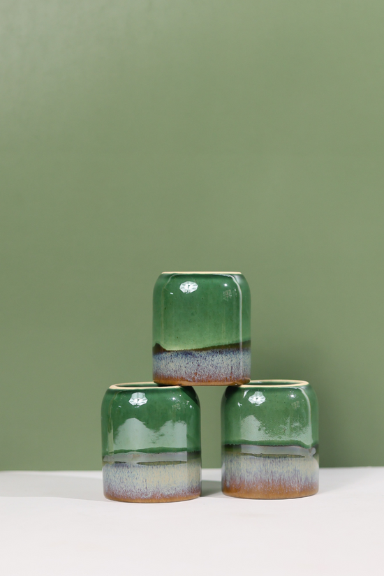 Green & brown handmade ceramic kulhads