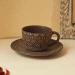 Drinkware brown carved cup and saucer 