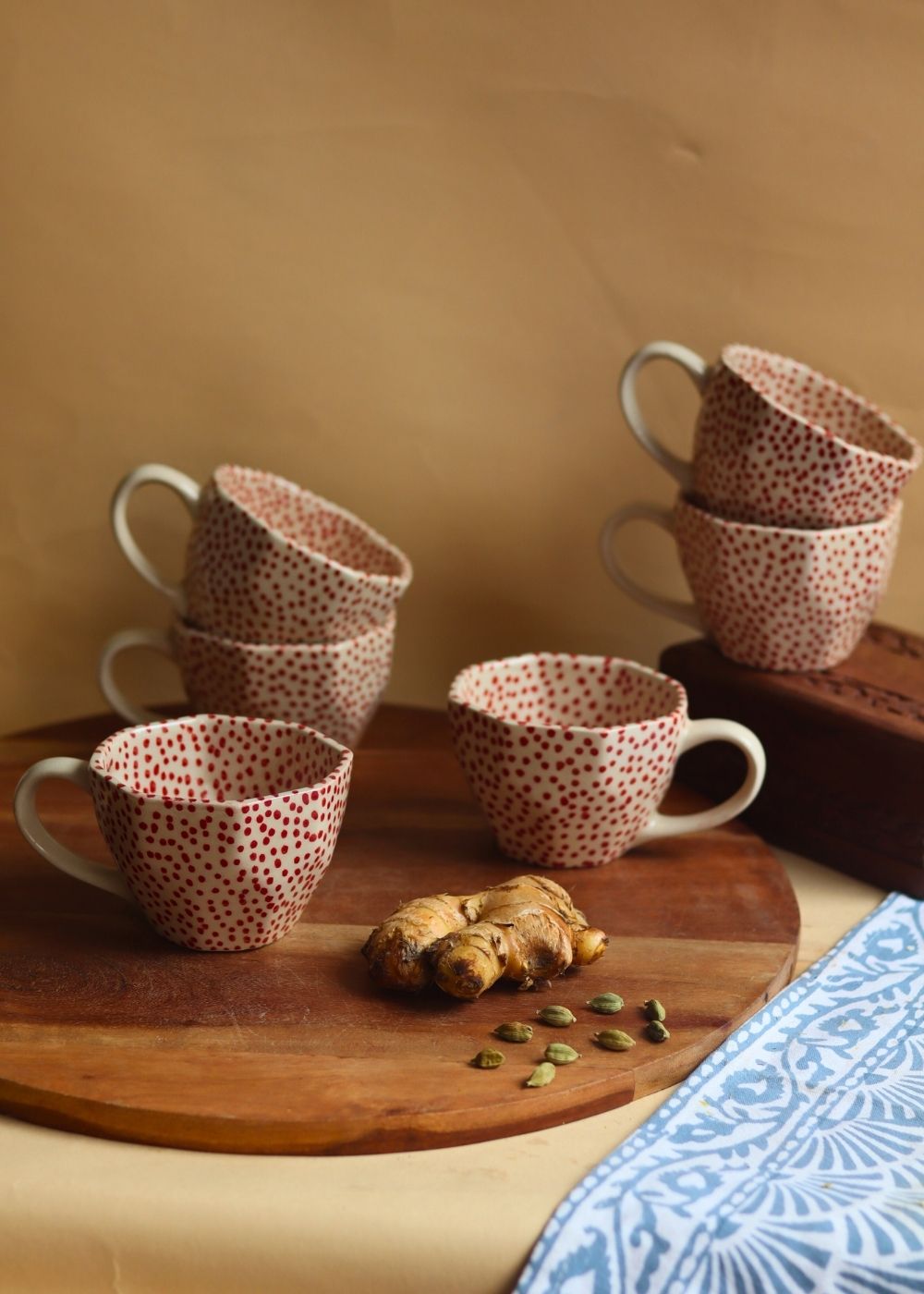 Deep Red Polka Mugs  - Set of 6 handmade in india