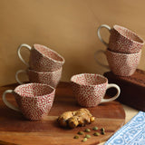 Deep Red Polka Mugs  - Set of 6 handmade in india