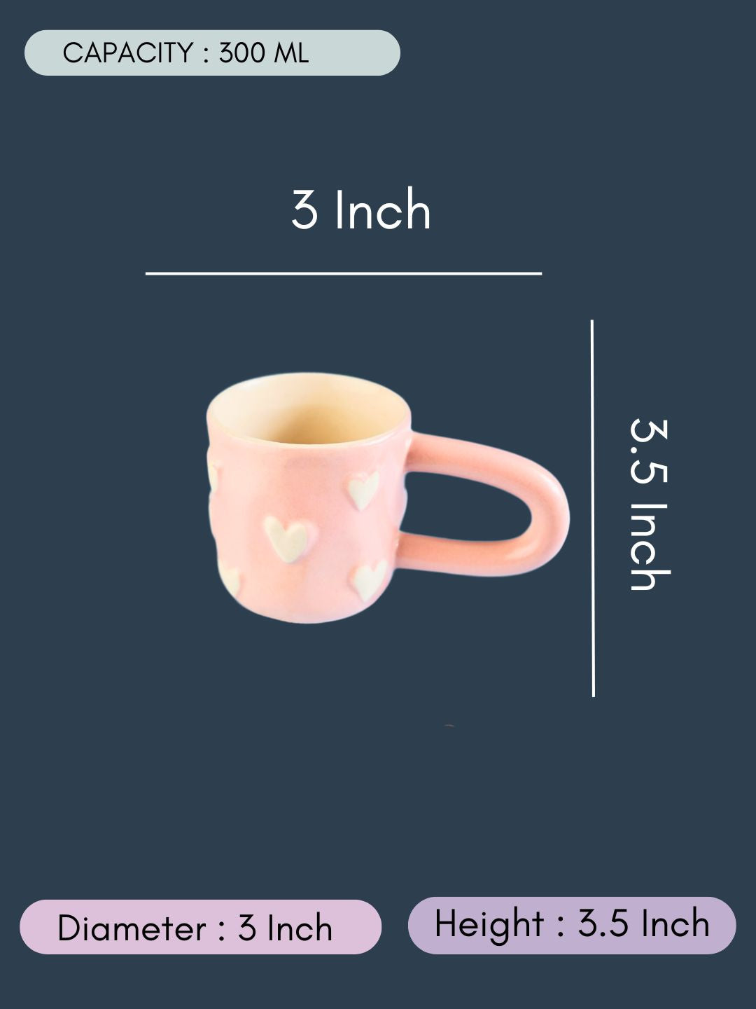 Pastel Pink Heart Mug with all Measurements