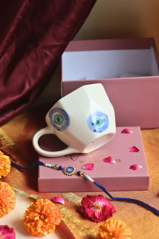 Evil Eye Mug in a Gift box with Rakhi made by ceramic
