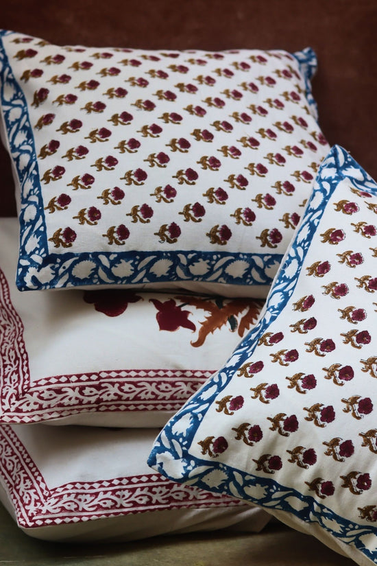 Maroon Floral & Floral Foliage cushion cover combo handmade in India