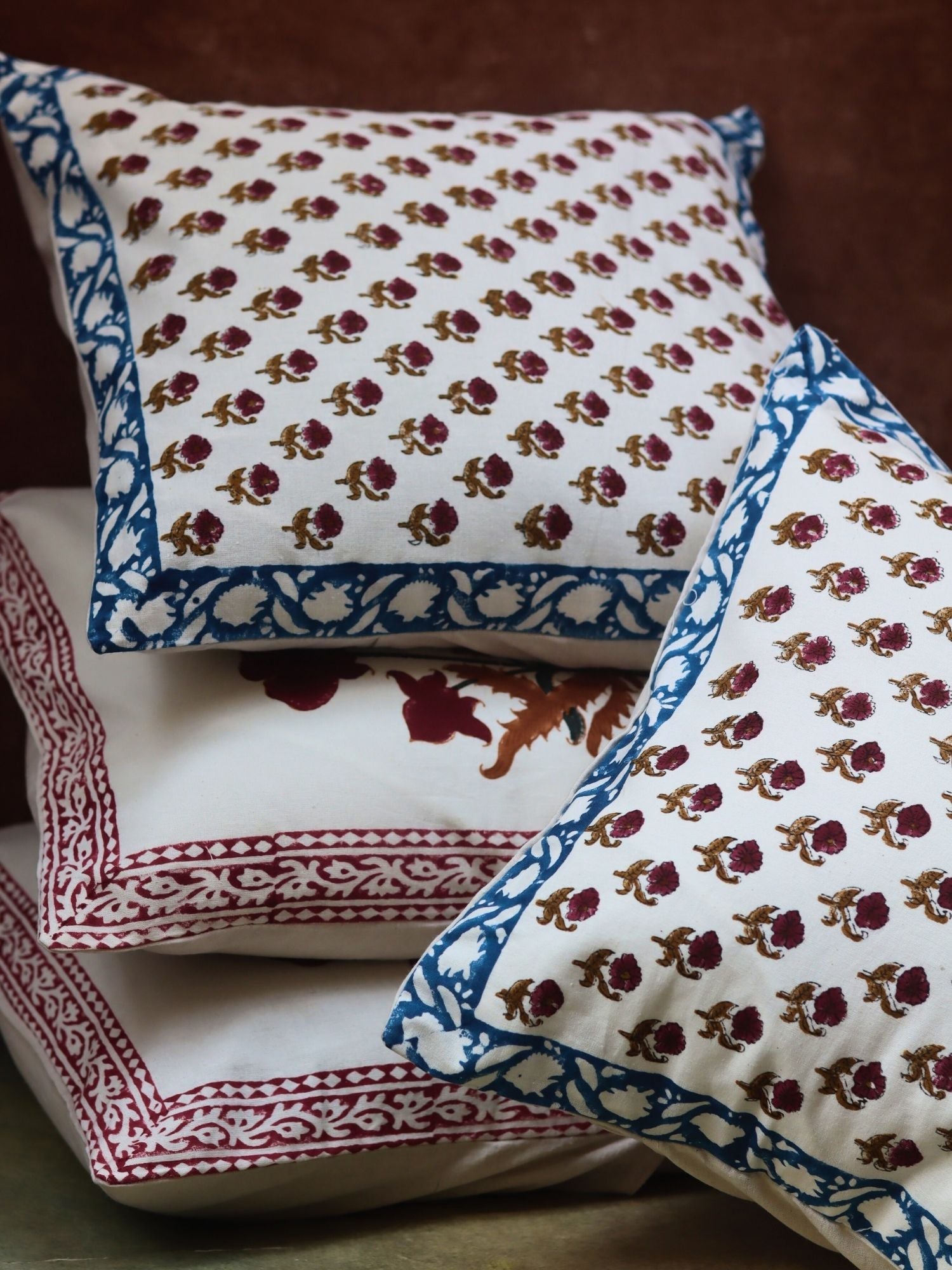 Maroon Floral & Floral Foliage cushion cover combo handmade in India