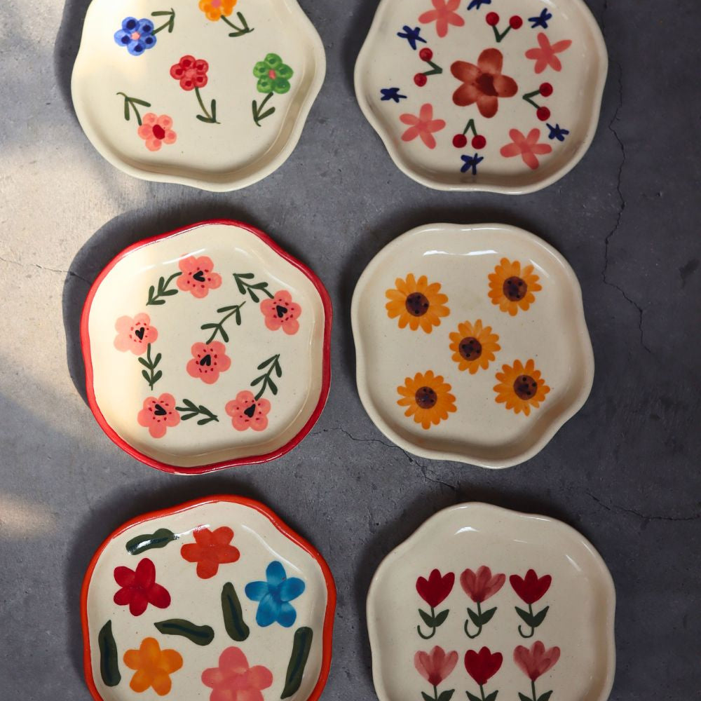 Handmade Set of 6 Floral Affair Handmade dessert plates (for the price of 5)