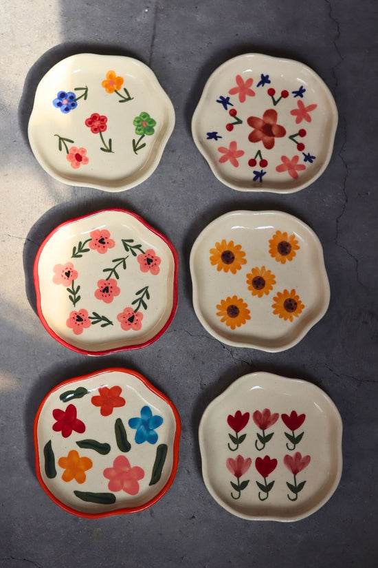 Handmade Set of 6 Floral Affair Handmade dessert plates (for the price of 5)