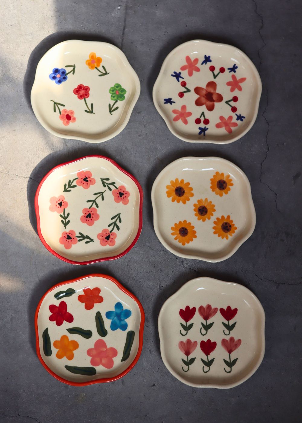 Handmade Set of 6 Floral Affair Handmade dessert plates (for the price of 5)
