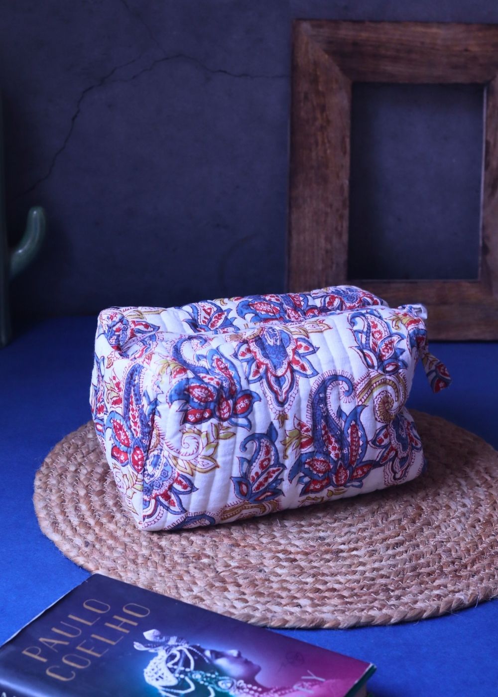 Handmade White Paisley Toiletry Bag - Medium