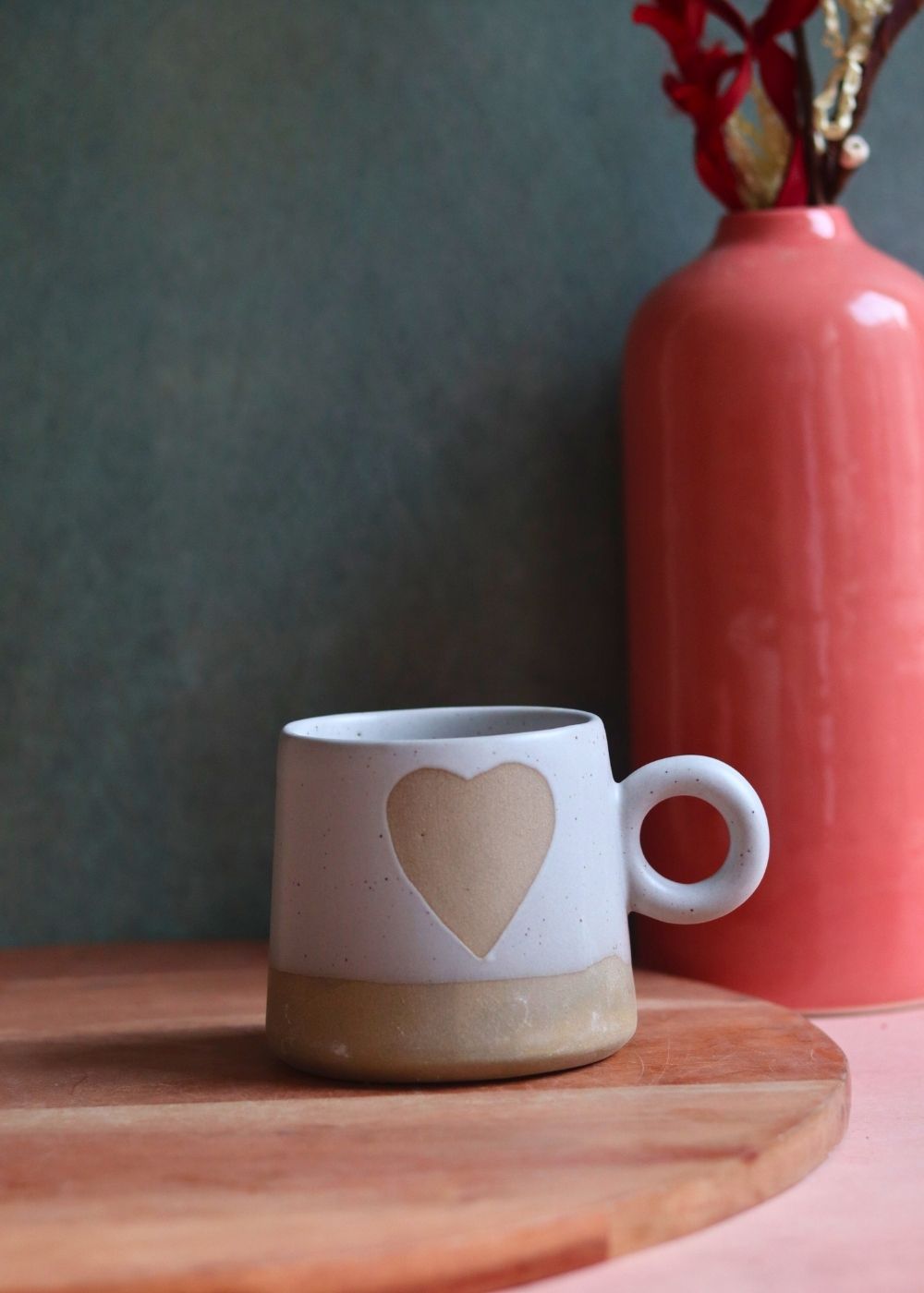 Handmade rustic heart mug 