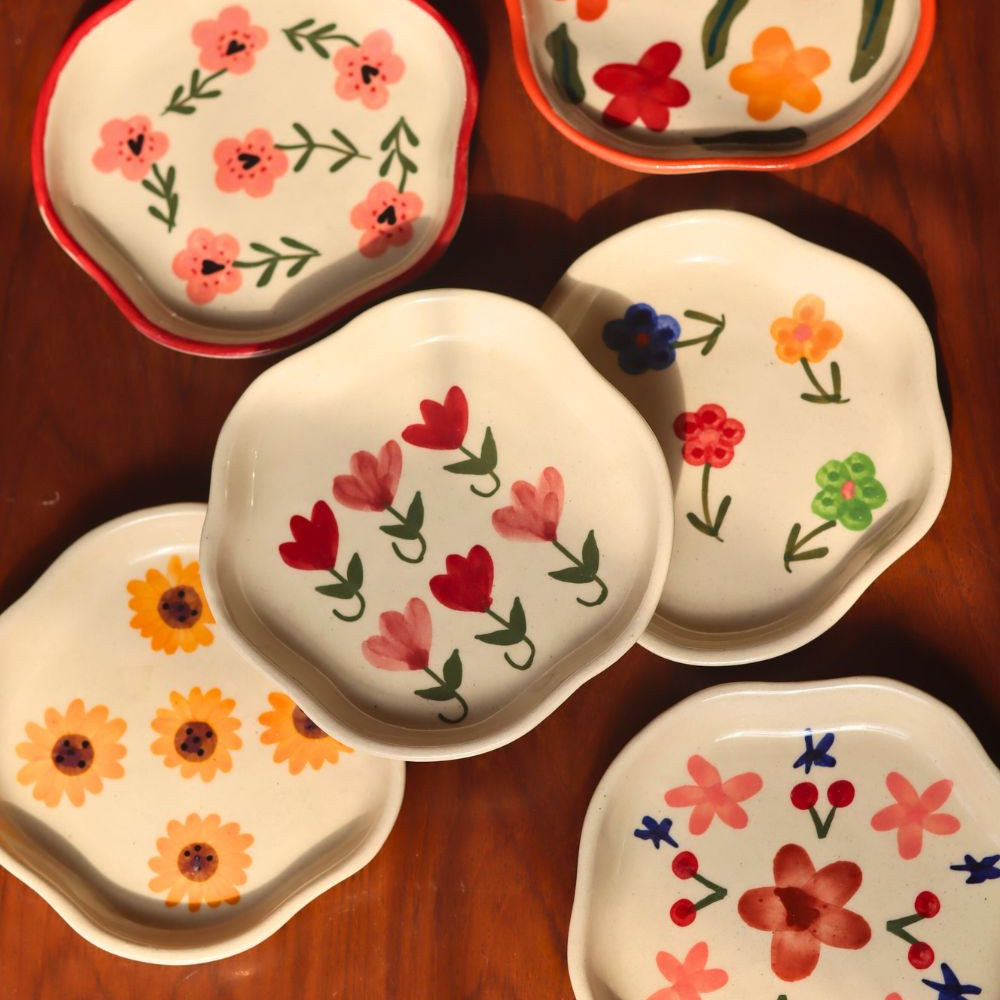 Set of 6 Floral Affair Handmade dessert plates (for the price of 5) made by ceramic