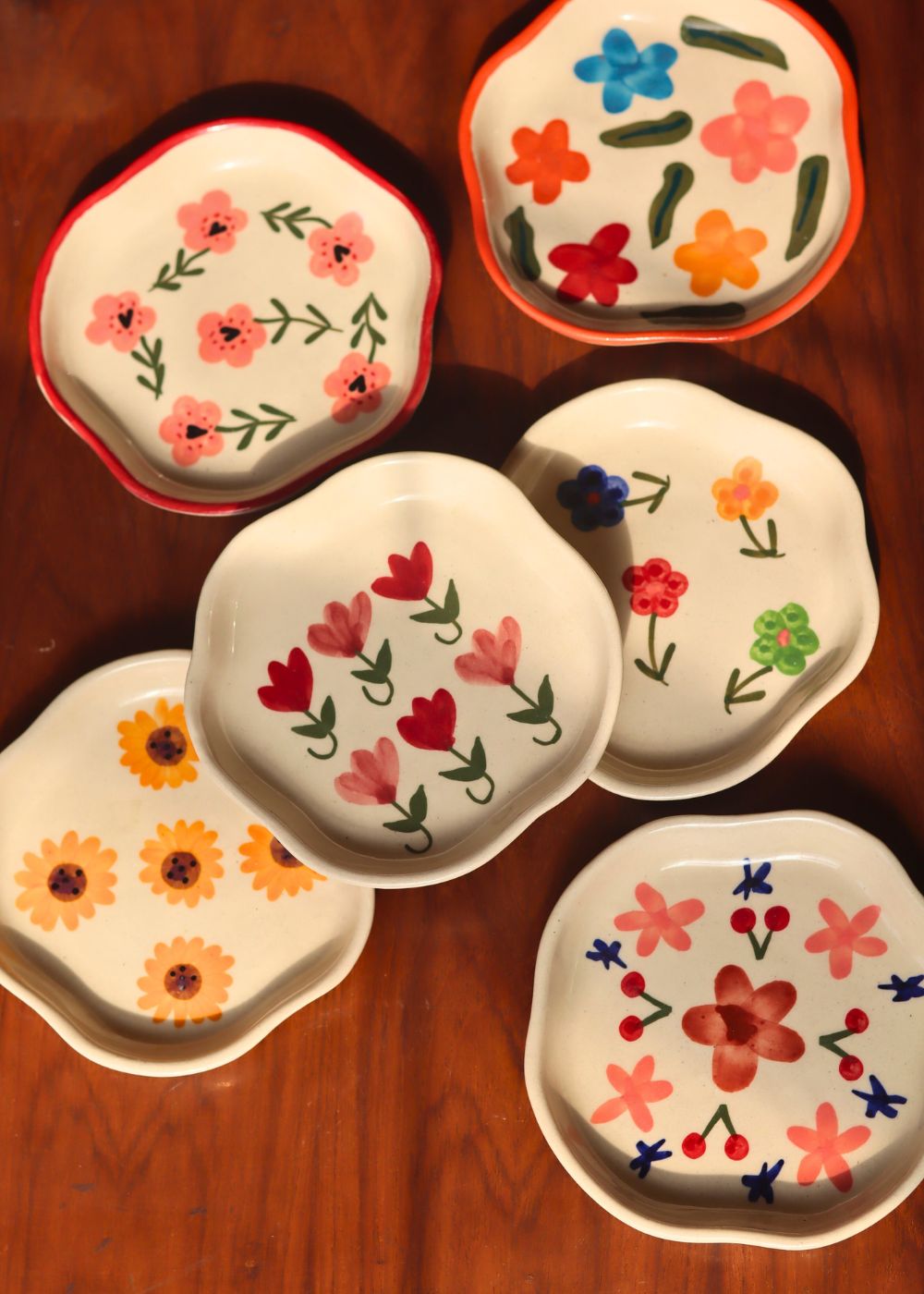Set of 6 Floral Affair Handmade dessert plates (for the price of 5) made by ceramic