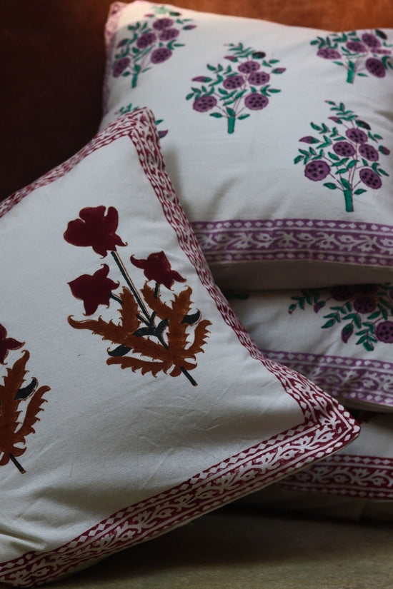 handmade Maroon Floral & Purple Floweret Cushion Cover combo