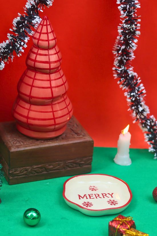 Set of 2 - Blush Pink Christmas tree & Merry handmade dessert plate combo