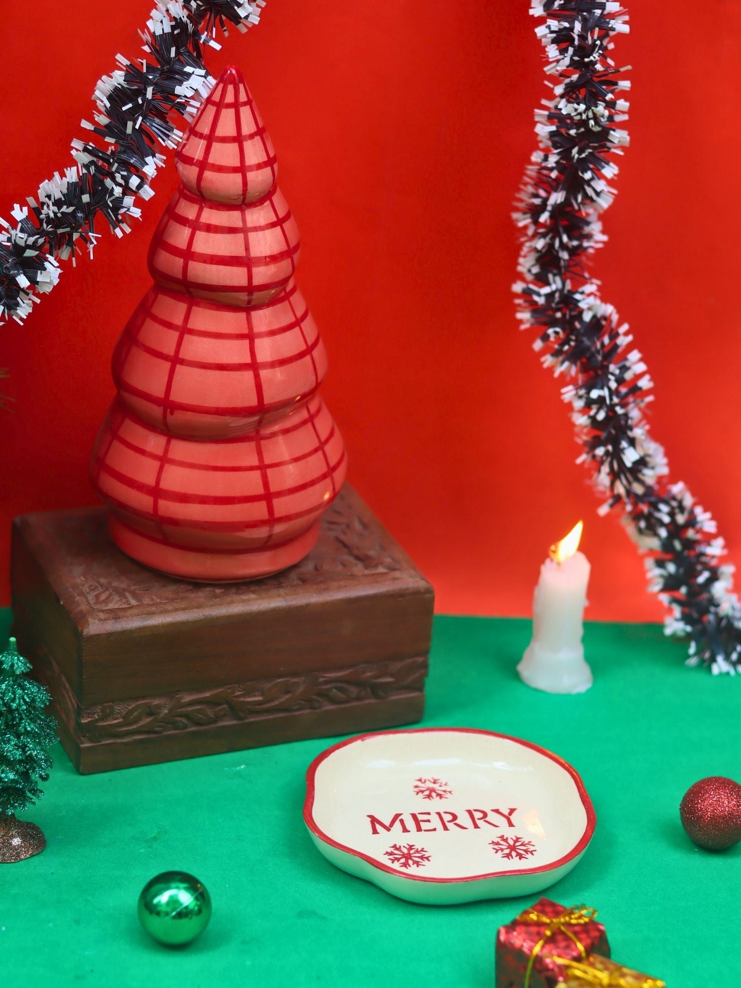 Set of 2 - Blush Pink Christmas tree & Merry handmade dessert plate combo