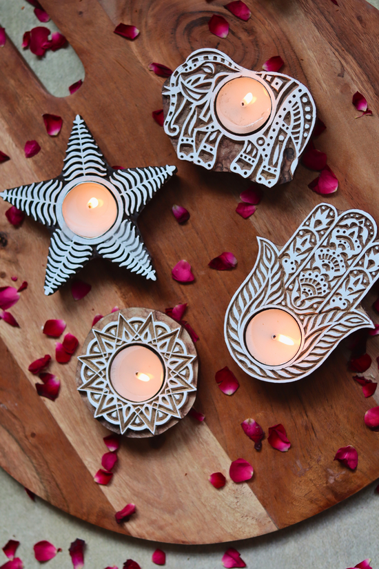 handmade wooden tea light holder set of 4 combo