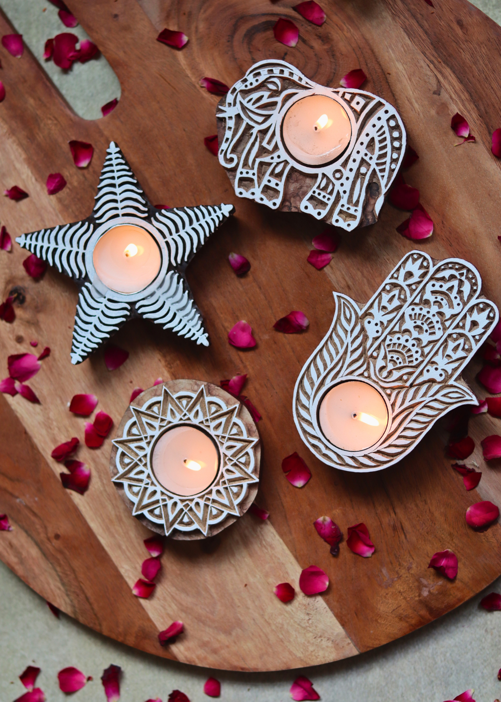 handmade wooden tea light holder set of 4 combo