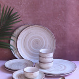 Set of 8 - Brown & White Dinner Set handmade in India