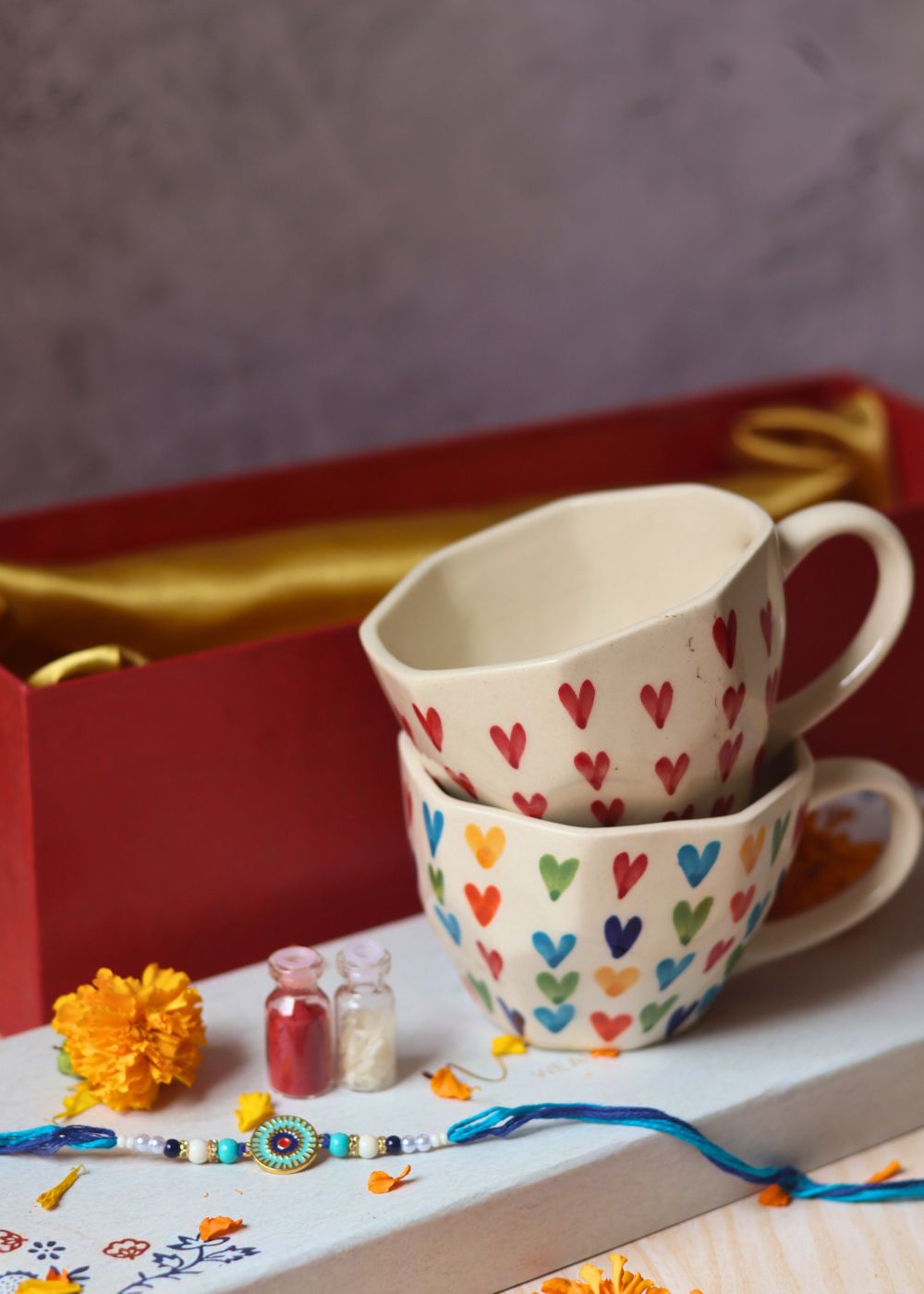 Handmade Heart & Loveislove Mug rakhi gift box