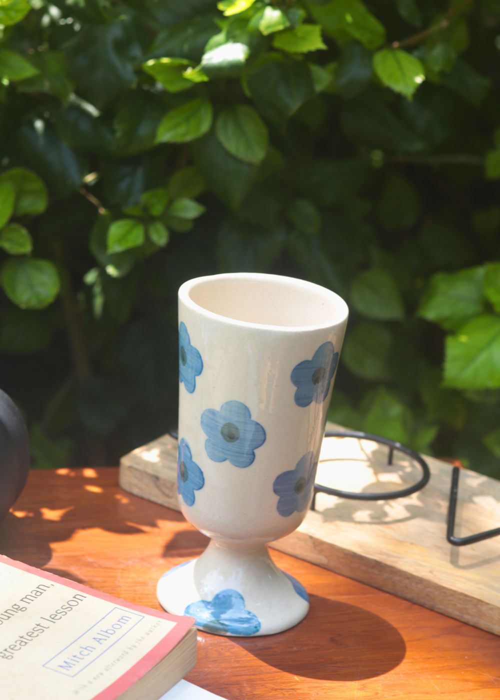 handmade Blue Floral Wine Glass