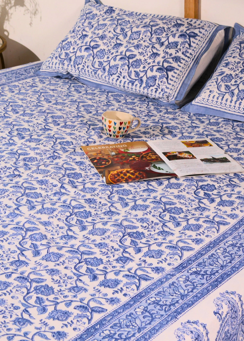 Blue & White Paisley Block Printed Bedsheet