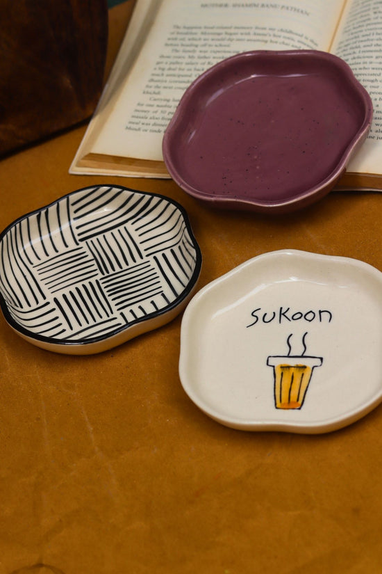All lines, Sukoon & Lavender Handmade Dessert Plate - Set of 3 handmade in India