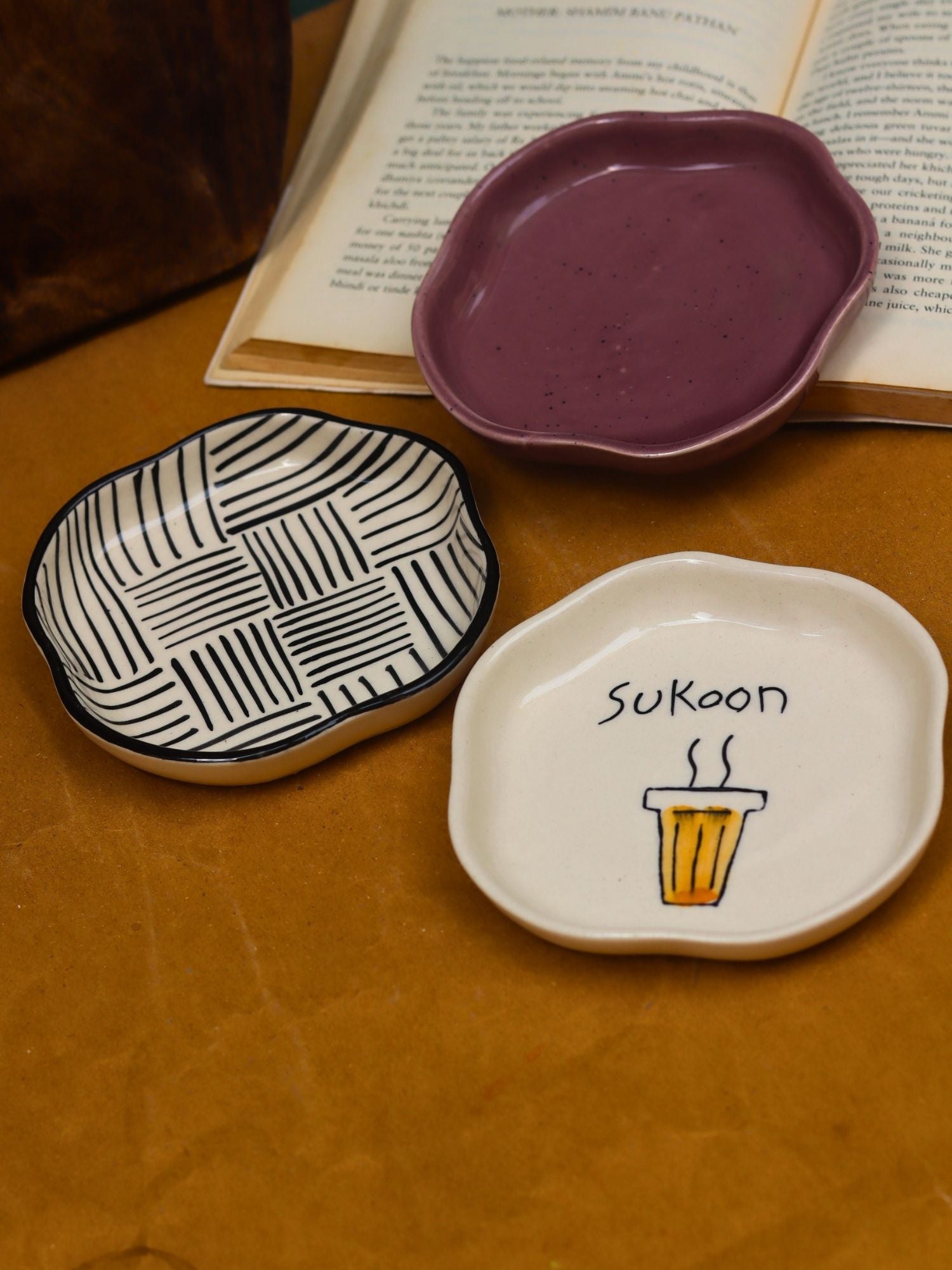 All lines, Sukoon & Lavender Handmade Dessert Plate - Set of 3 handmade in India